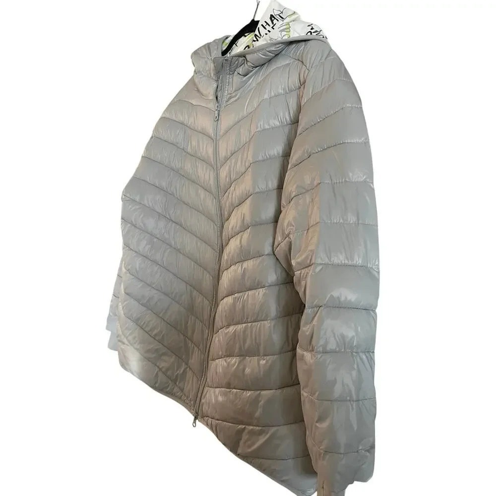 Offline By Aerie Hooded Puffer Jacket Womens Size XL Silver Full Zip Long Sleeve - Picture 3 of 8